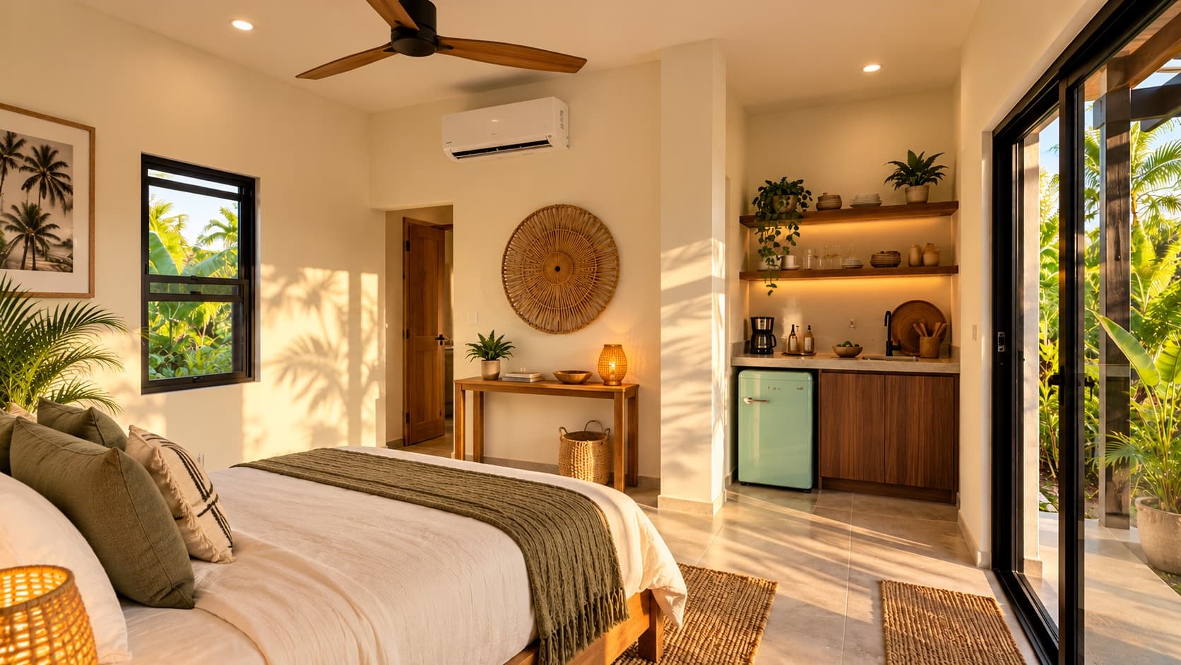 Barracuda Apartments bedroom and kitchenette